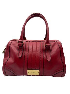 VTG LAMB red leather satchel hand bag Gwen Stefani barrel bag top handle pockets